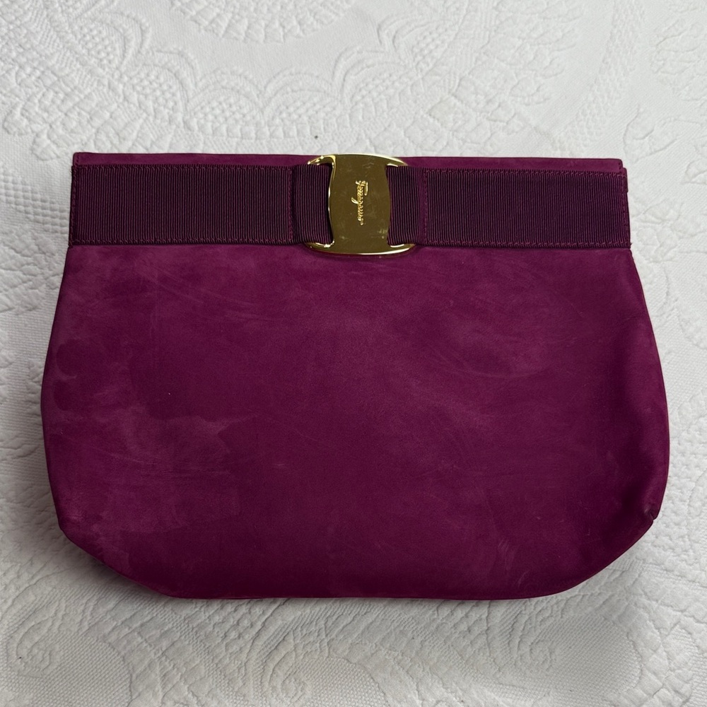 Salvatore Ferragamo Magenta Clutch & Shoulder Gold Accent Vintage